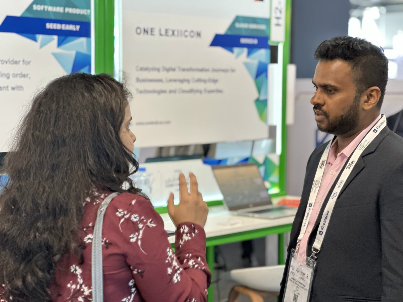 Namal Attanayake in conversation with a visitor at the Parallax stand