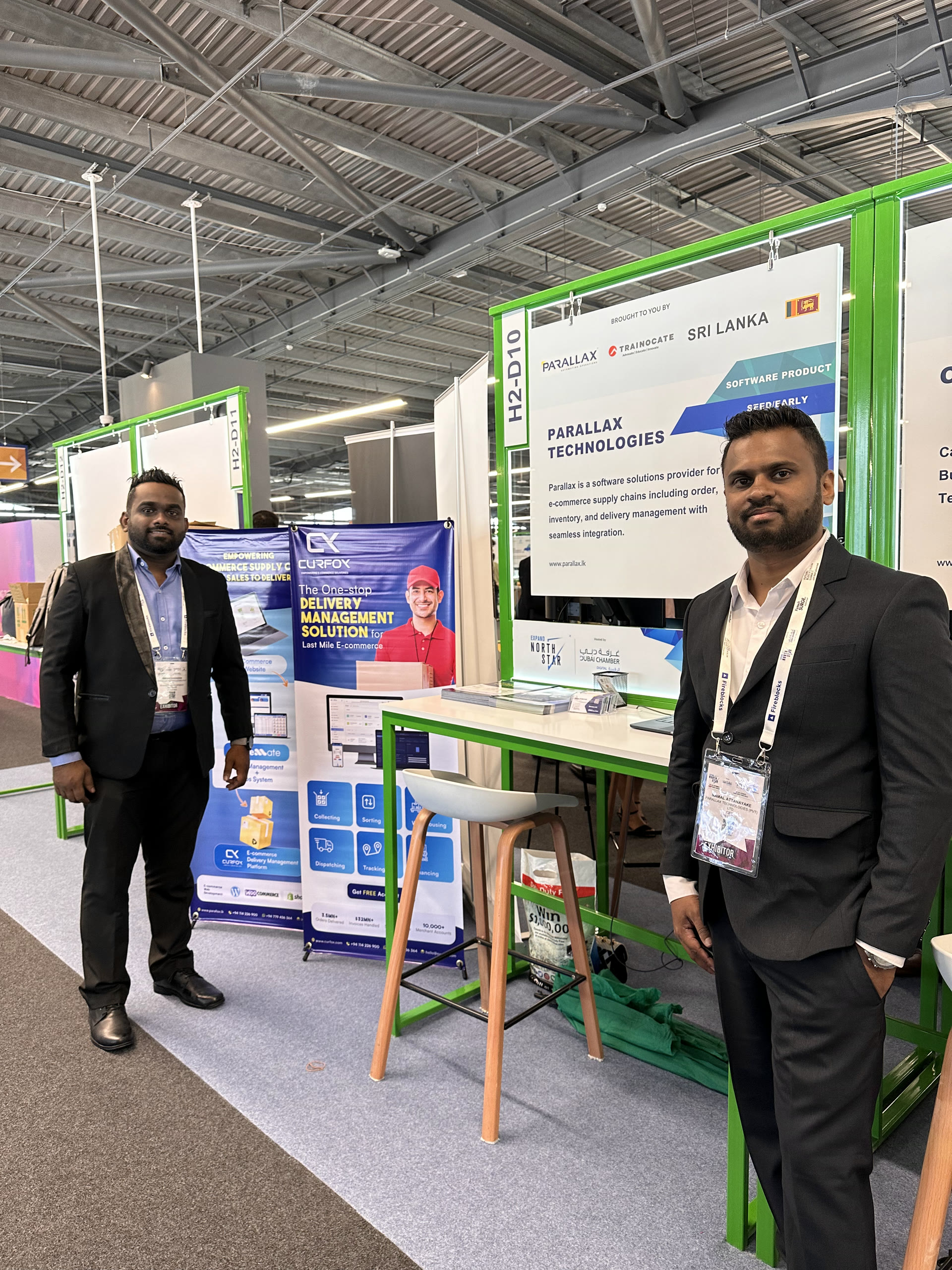 Namal Attanayake and a colleague at Parallax stand H2-D10 in Dubai