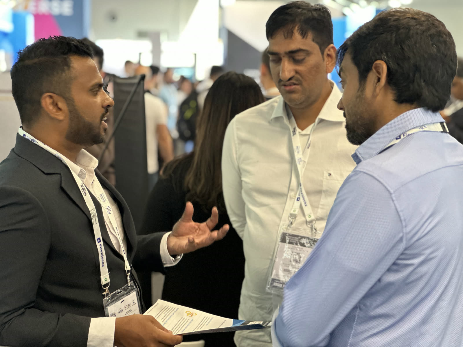 Namal Attanayake in conversation with visitors at Expand North Star in Dubai