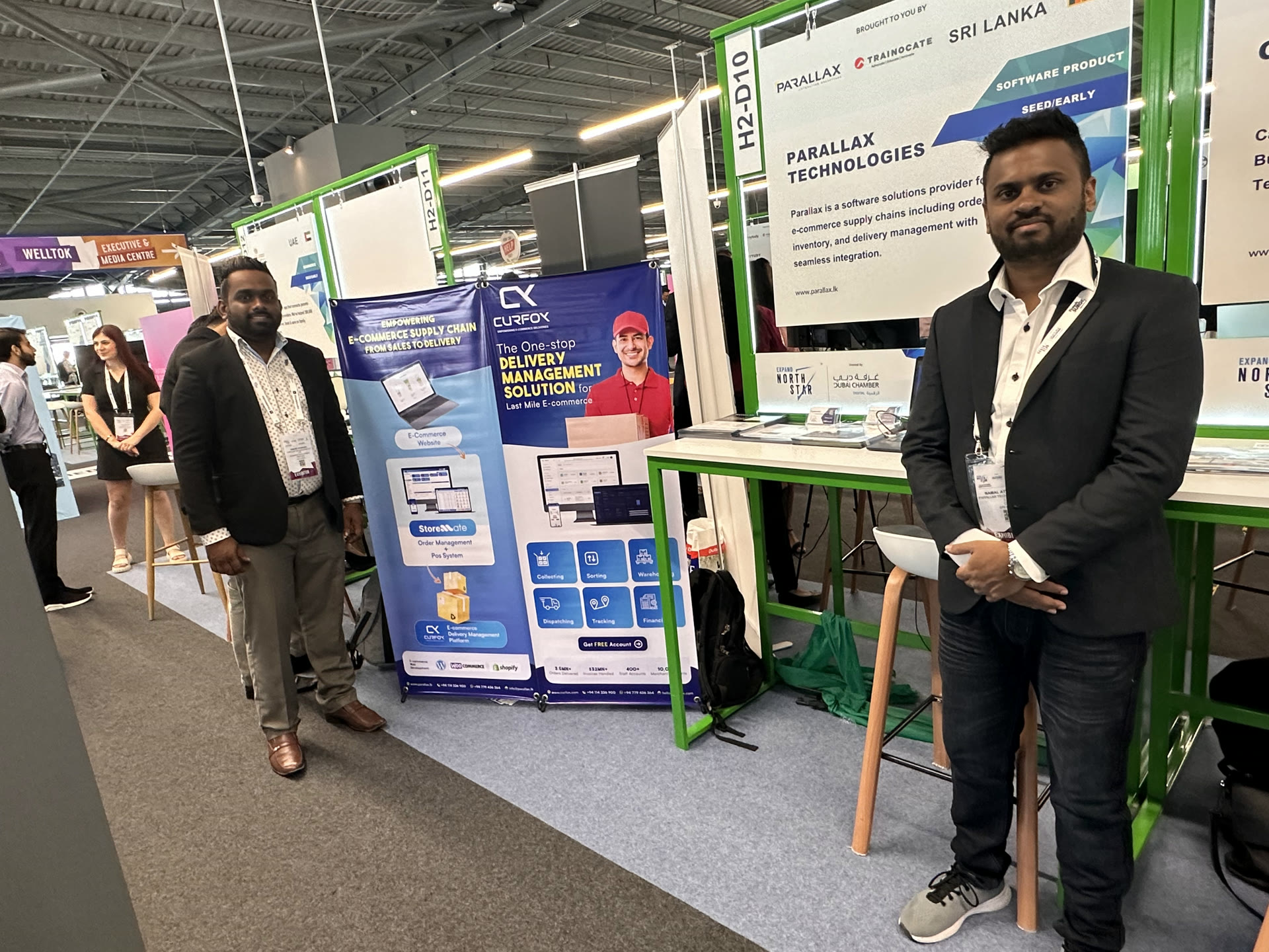 Namal Attanayake and a colleague at the Parallax Technologies stand H2-D10 at Expand North Star in Dubai